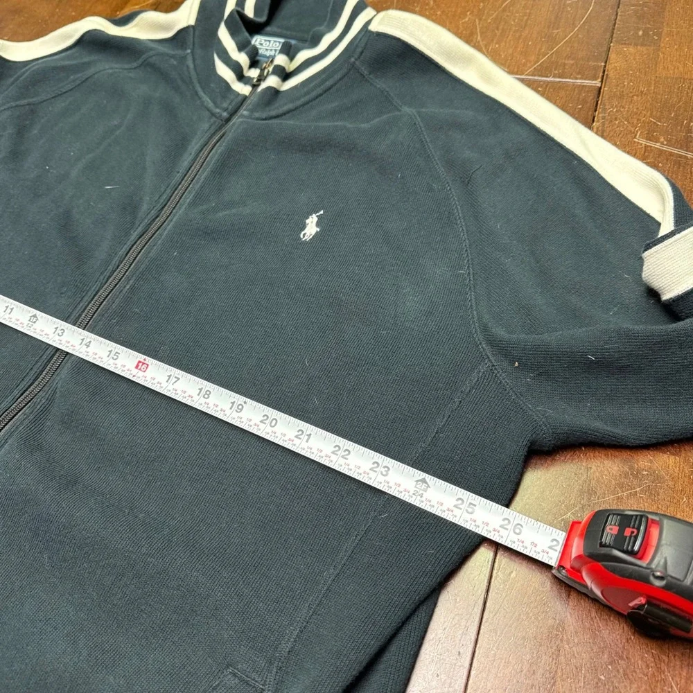 Vtg Polo Ralph Lauren Track Jacket Mens XXL Black White Stripe Full Zip Cotton